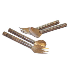 Coconut Shell Round Spoon & Fork - Set of 4