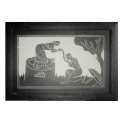 Designer Slate Wall Frame - Lady Serving Drinking Water (Adaptation - Tribal culture of India) Designer Slate Wall Frame - Lady Serving Drinking Water (Adaptation - Tribal culture of India)