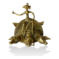 Brass Metal Craft (Dokra) 3 Faced Tortoise with Rider
