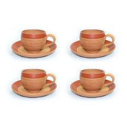 Terracotta Tea Cups & Saucers (Set of 4)